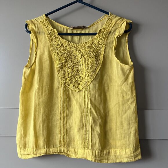 Zara Basic Shirt Womens Small Yellow Crochet Lace Bib Sleeveless Embroidered - Picture 1 of 10